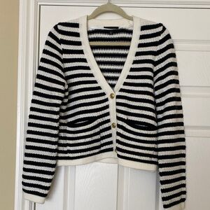 Elegant Black and White Striped Cardigan